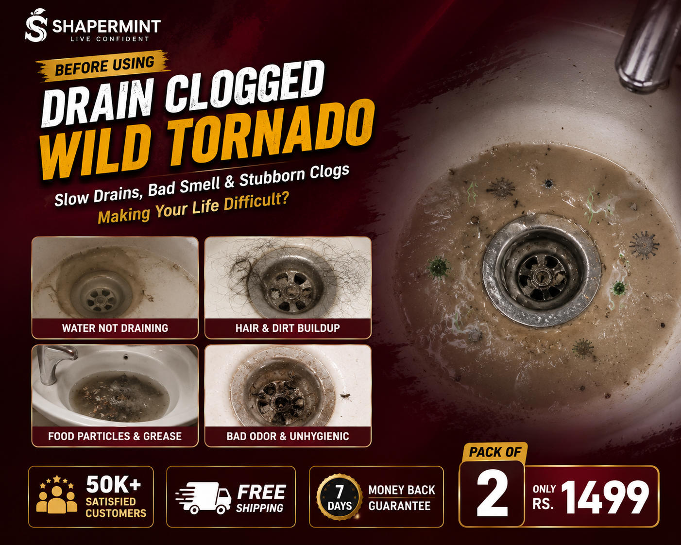 Buy 1 Get 1 Free 2X Power Formula Drain Clogger Wild Tornado™ (Bumper Offer 60% OFF)