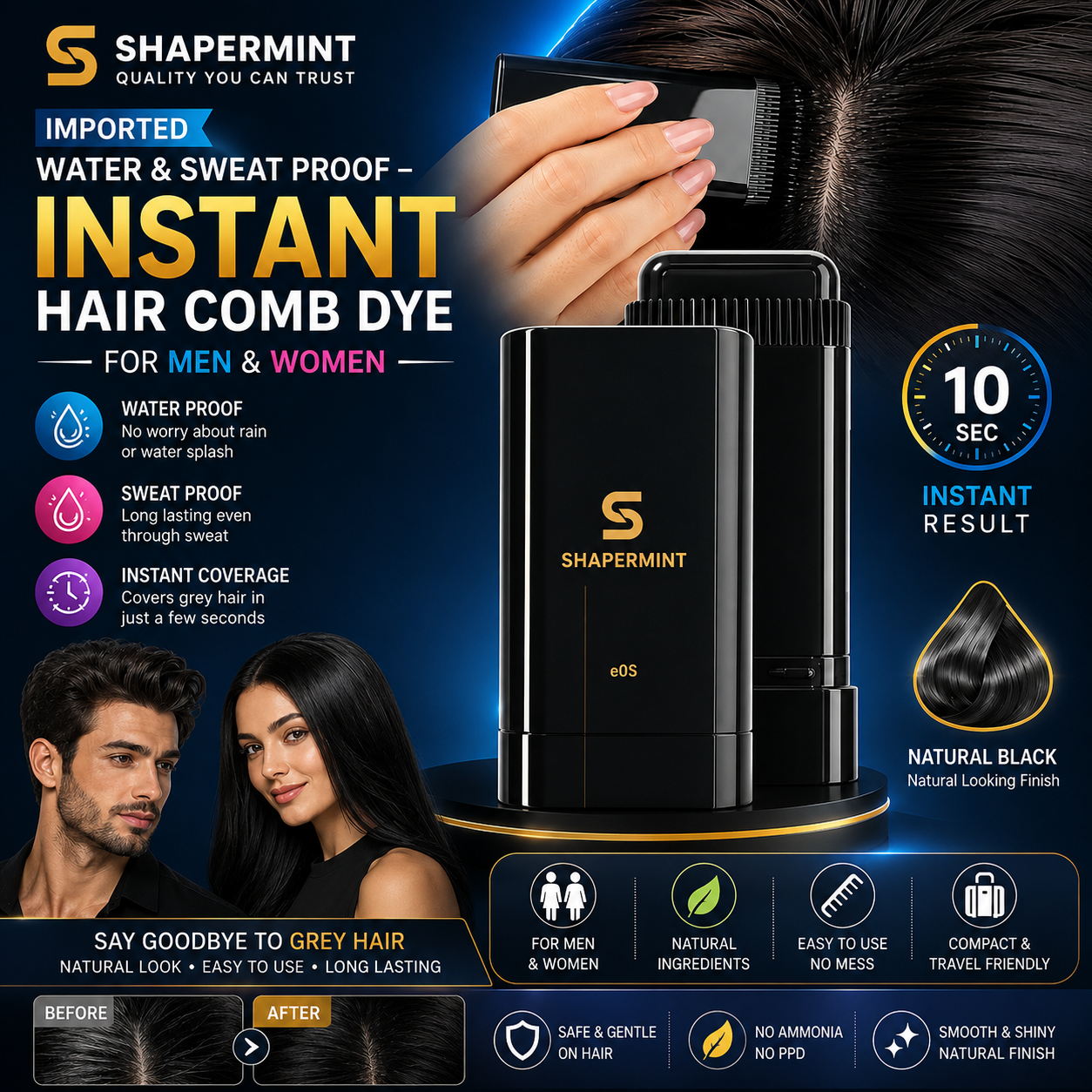 Imported Water & Sweat Proof – Instant Hair Comb Dye