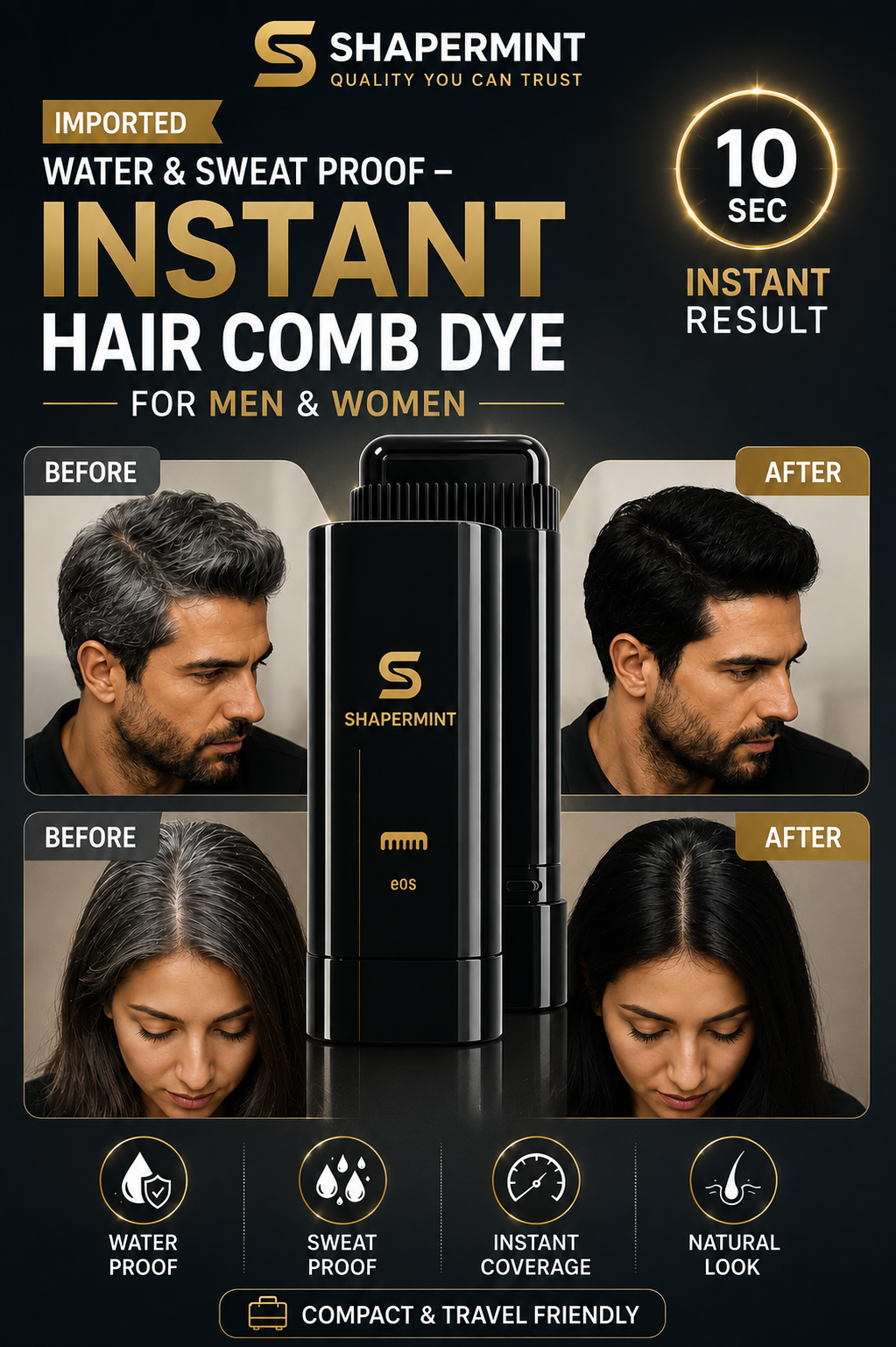 Imported Water & Sweat Proof – Instant Hair Comb Dye