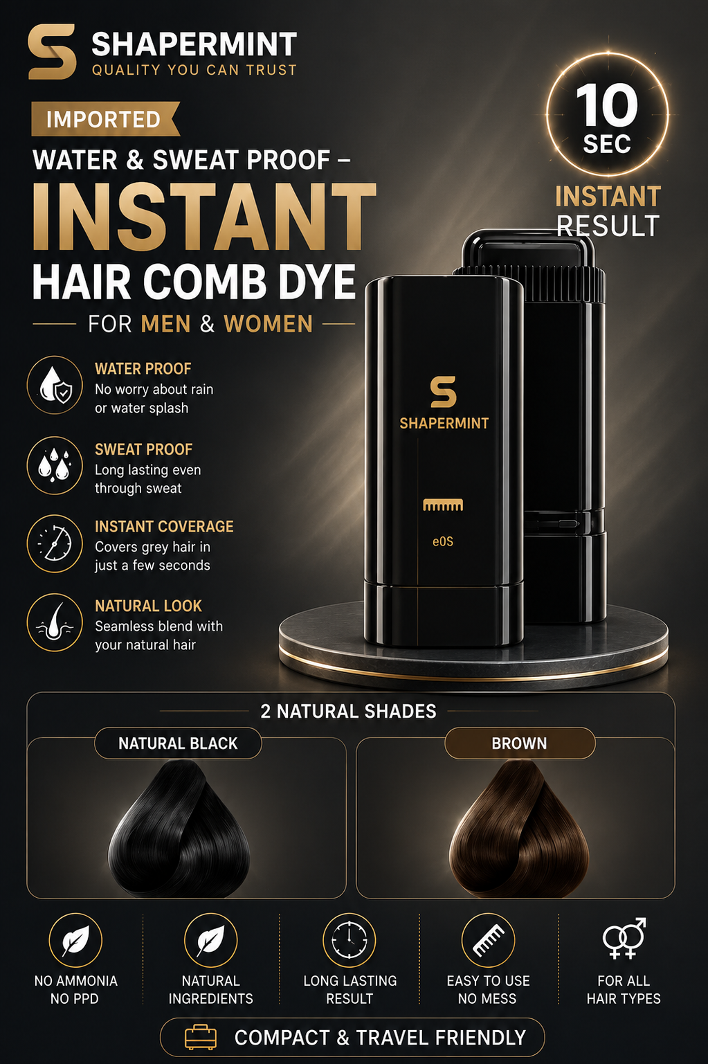 Imported Water & Sweat Proof – Instant Hair Comb Dye