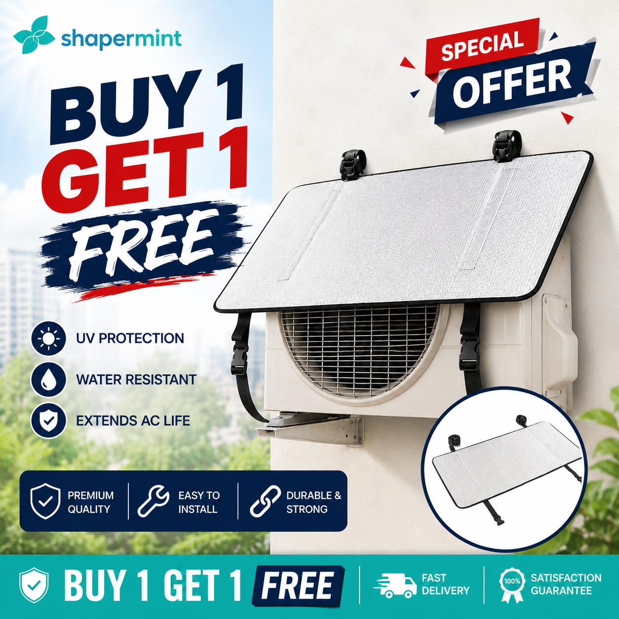 Buy 1 Get 1 Free Imported Outdoor AC Unit Sun Shield Cover ( Pack Of 1 + 1 )