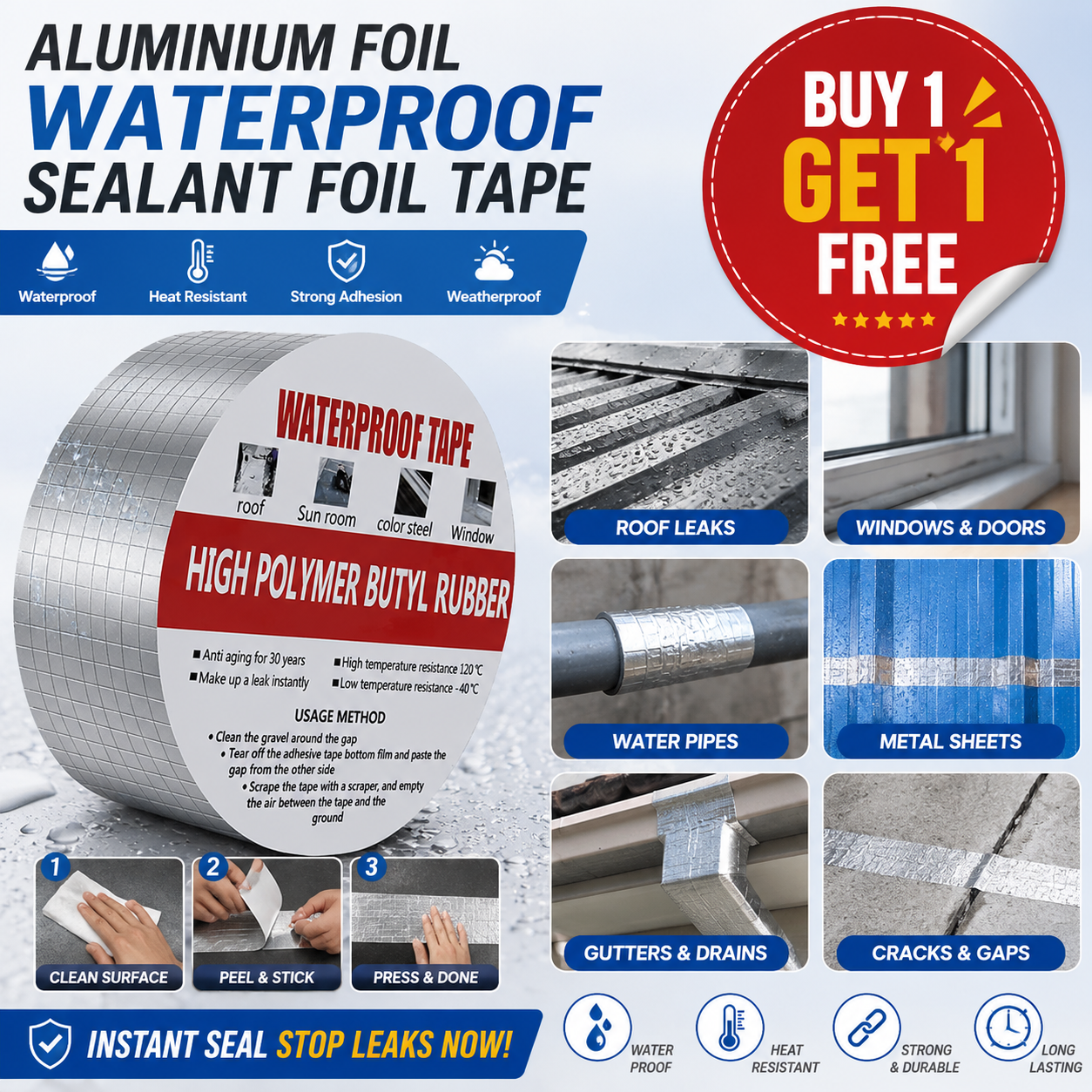 Aliminium Foil Waterproof Sealan Foil Tape (Buy 1 Get 1 Free)