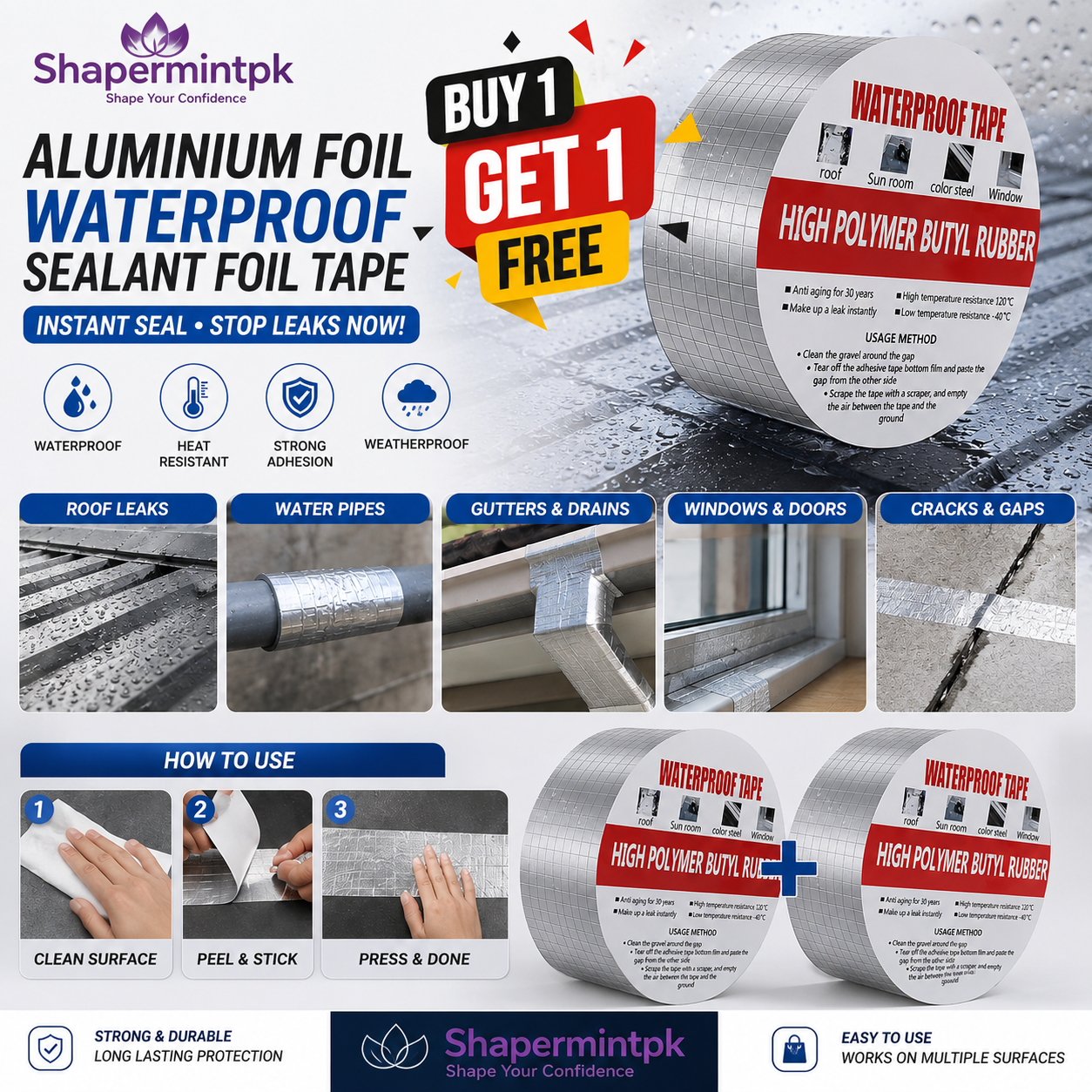 Aliminium Foil Waterproof Sealan Foil Tape (Buy 1 Get 1 Free)