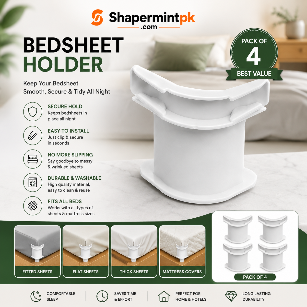 Imported Bedsheet Holder | Pack Of 4